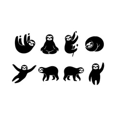 Fototapeta premium Sloths various poses silhouette vector illustration, Sloths poses set silhouette design
