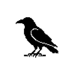 Obraz premium Black pixel art raven perched on branch.