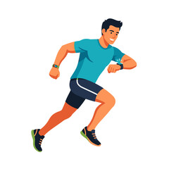 Fototapeta premium Active Man Running With Smartwatch Tracking Fitness Progress and Health Data