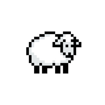 Cute white sheep animal in 8-bit pixel art style.