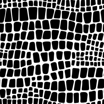Seamless crocodile skin pattern. Reptile leather vector background. Black white animal print texture. Hand drawn monochrome spotted wildlife organic shape. Fashion snake textile, decor, wrapping paper
