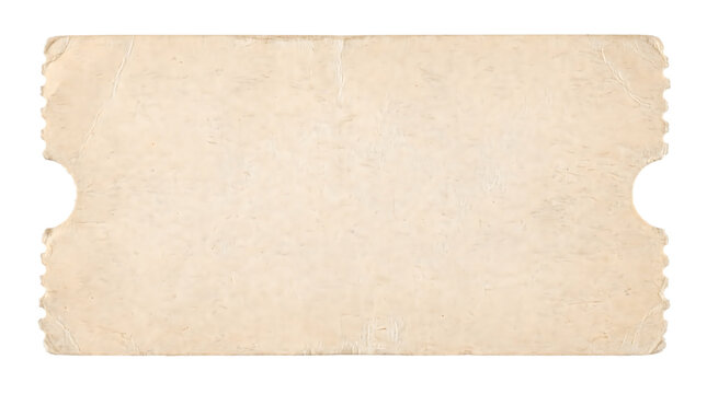 Vintage paper ticket stub with scalloped edges, aged blank raffle ticket for events, antique tan paper coupon mockup isolated PNG with Transparent Background