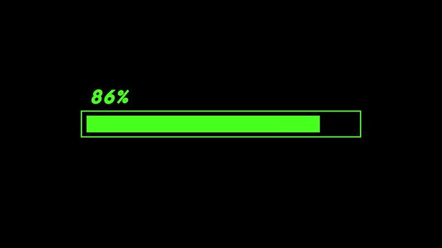 Green Progress Bar Loading Animation with Percentage on Black Background