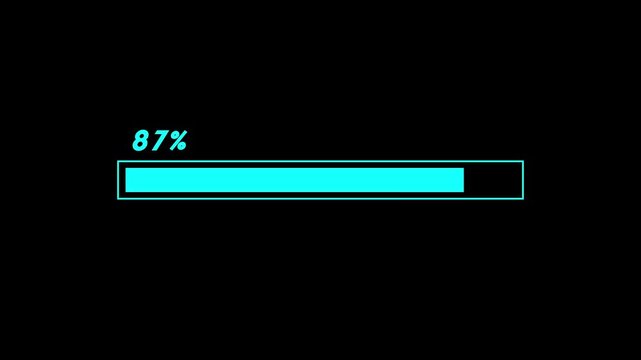 Cyan Progress Bar Loading Animation with Percentage on Black Background 
