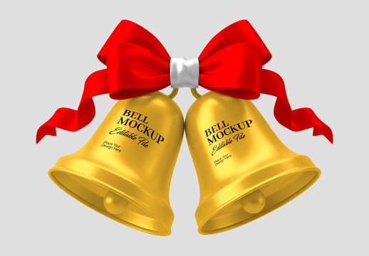 Christmas Bell Ornament Mockup with Red Bow