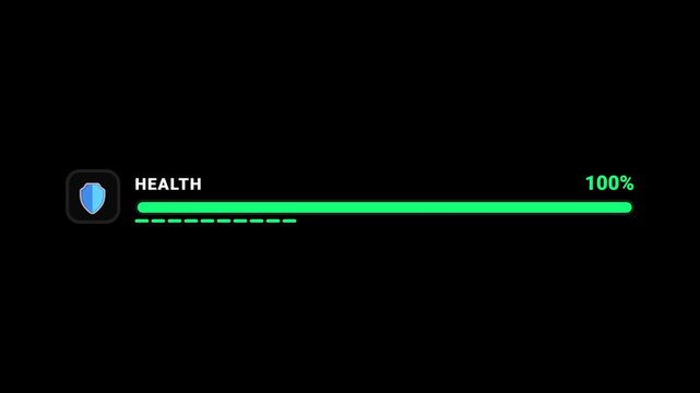 Health bar with shield icon and percentage animation