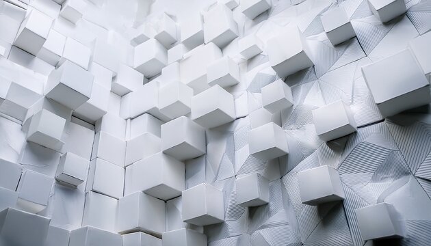 abstract 3d white cube boxes with random shifting patterns geometric block design for background wallpaper or banner with copy space