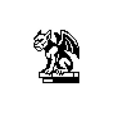 Mythical gargoyle statue in pixel art style.