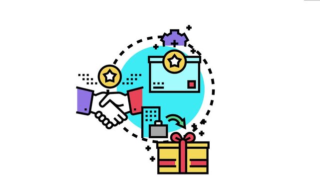 Loyalty program concept featuring a handshake, star ratings, and gift box symbolizing customer retention, valuable guest relations, and rewarding repeat visitors
