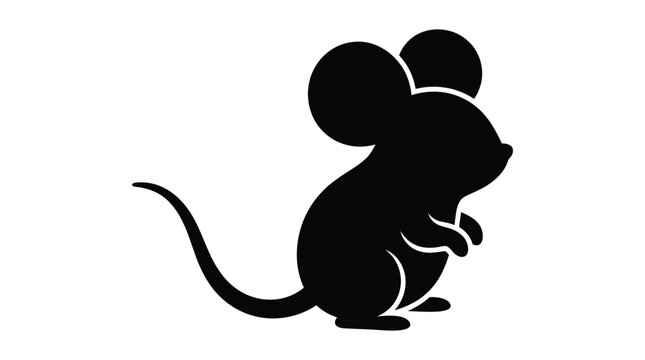 A black mouse silhouette stands upright on transparent background rodent murine