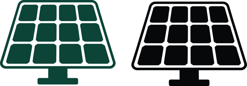 Solar panel icon set featuring green and black energy modules