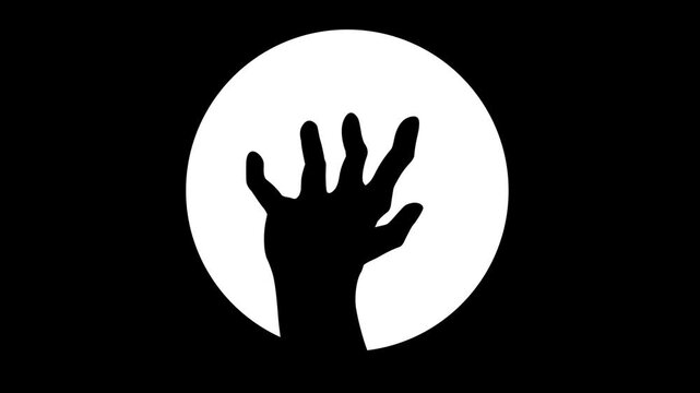 Creepy werewolf claw hand silhouette against a full moon, creating a dark Halloween, horror and supernatural atmosphere.