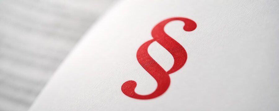Close-up of red paragraph symbol on white legal document