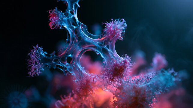 Microscopic Cellular Structure with Organic Glowing Elements