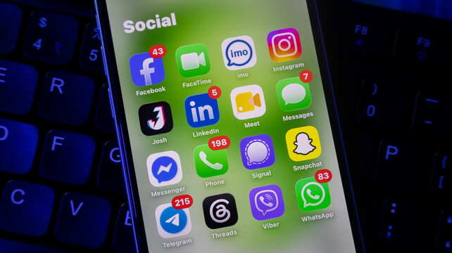 Smartphone interface displaying grid of social media and communication app icons.