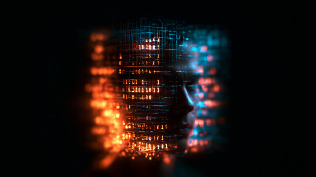Artificial Intelligence Digital Human Face with Binary Code
