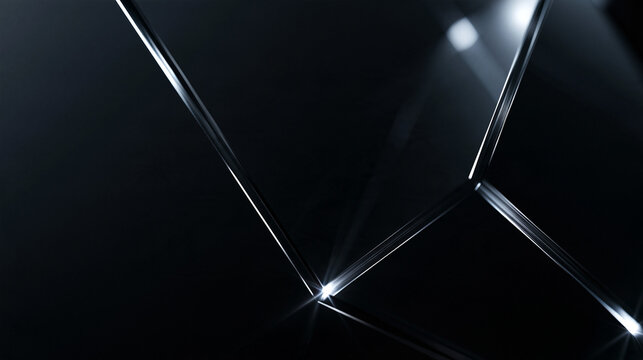 Abstract Dark Geometric Glass Facets with Glowing Edges