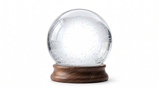 Empty Snow Globe with Wooden Base Isolated on White Background