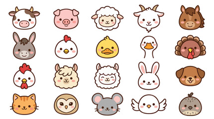 Fototapeta premium Collection of cute farm animal faces