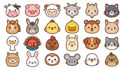Fototapeta premium Collection of cute farm animal faces