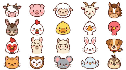 Fototapeta premium Collection of cute farm animal faces