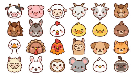 Fototapeta premium Collection of cute farm animal faces