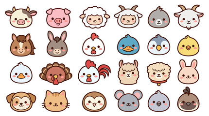 Fototapeta premium Collection of cute farm animal faces