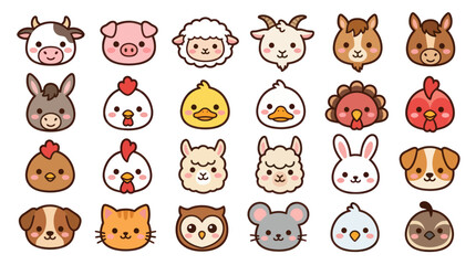 Fototapeta premium Collection of cute farm animal faces