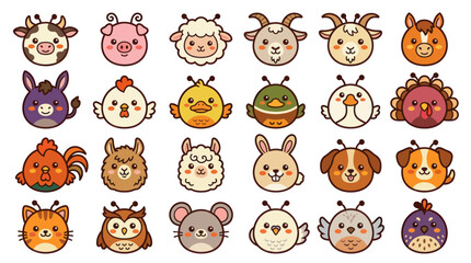 Fototapeta premium Collection of cute farm animal faces