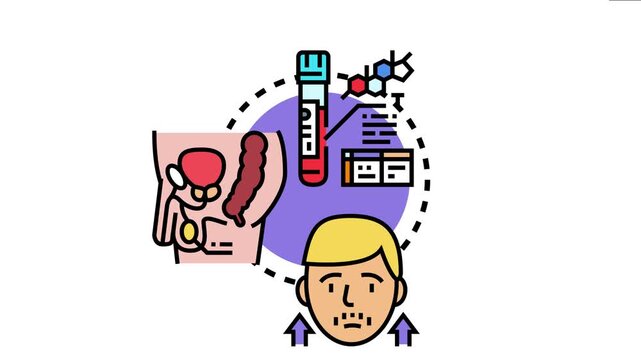 Luteinizing hormone - lh - concept blood analysis, molecular structure, male reproductive system, and hormonal effects on a man's face, symbolizing endocrine function and health