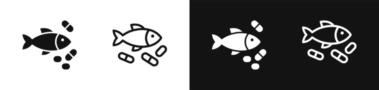 Fish oil omega 3 pills capsules icon set, marine supplement vector healthcare design