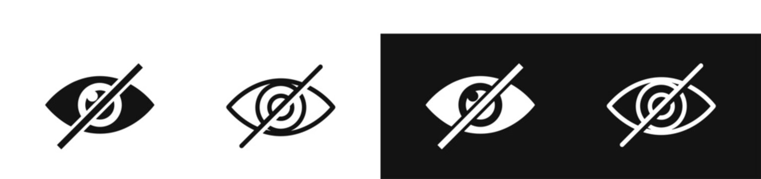 Hide eye icon set, invisible blind vision privacy symbol