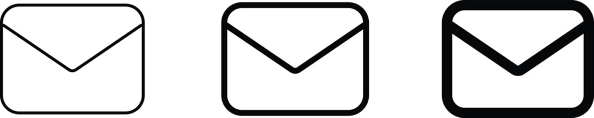 Obraz premium Email icon set for mail envelope message on isolated transparent background, minimalist vector outline symbol for inbox letter send, clean mobile application user interface element