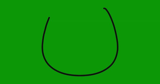 Simple line art drawing animation of cartoon cat face outline appearing on solid green screen chroma.