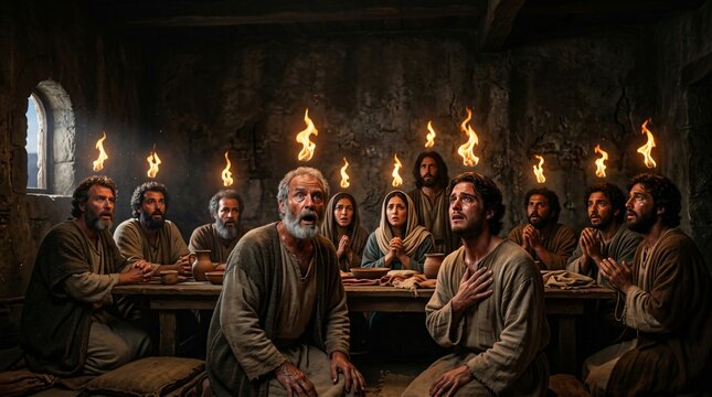 Holy spirit descends on apostles at the last supper