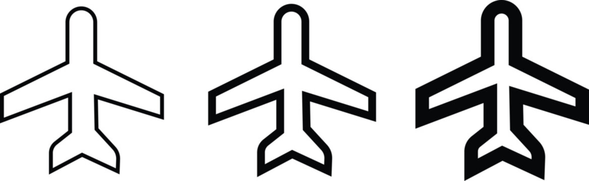 Flight mode icon set for airplane travel offline on isolated transparent background, minimalist vector outline symbol for airplane mode transport, clean mobile application user interface element