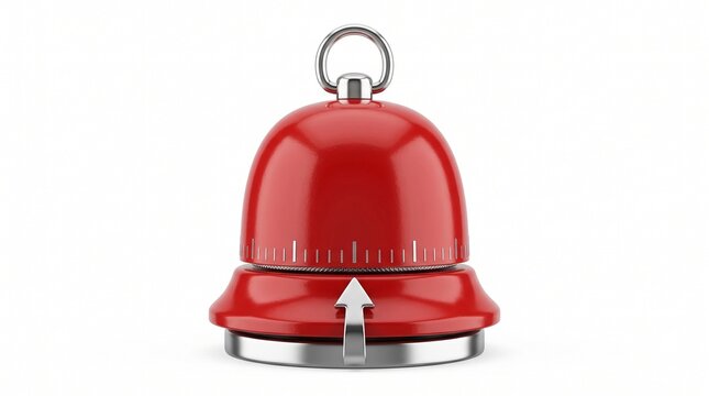 Red Bell Shaped Kitchen Timer Mechanical Clock Isolated on White