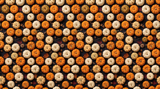 Seamless autumn pattern with orange and white pumpkins