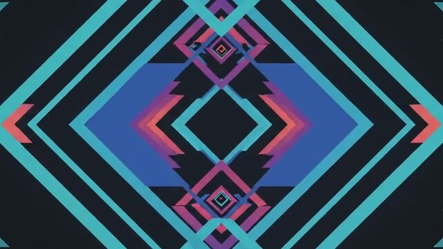 Abstract geometric background with neon rhombus shapes and motion lines pattern glowing colorful