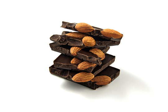 Stack of Dark Chocolate Bars with Almonds