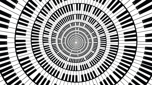 Hypnotic piano keys spiral background abstract optical illusion musical circular pattern vector illustration