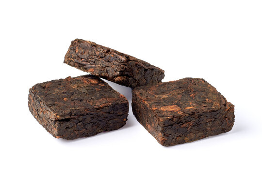 Compressed Dark Pu-erh Tea Bricks Isolated on White