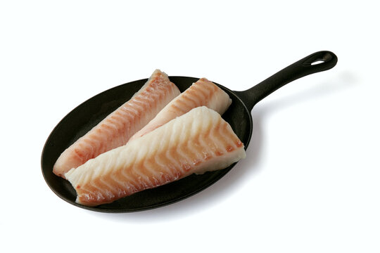 Fresh Raw Cod Fillets in Cast Iron Skillet
