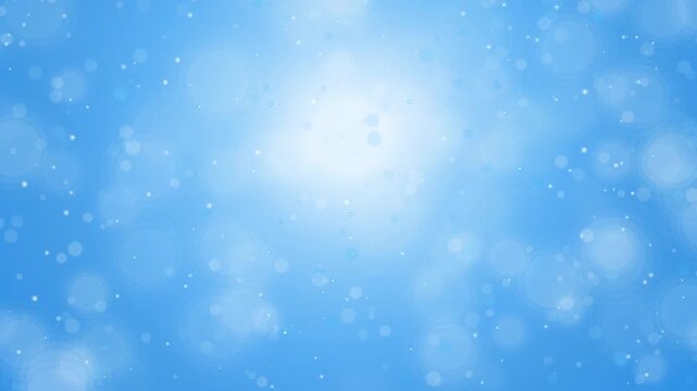 Abstract light blue background with floating white particles and glowing circular bokeh. This seamless azure radiance motion graphic loop is perfect for clean and fresh video designs.
