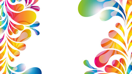 Fototapeta premium Abstract colorful floral pattern with swirls and drops on white background. Decorative border design for greeting card or festive invitation