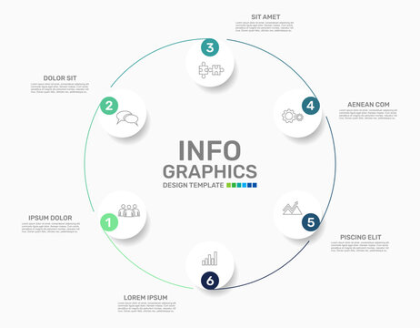 Modern circular business infographic template with colorful numbered steps, icons, and text. Vector illustration.