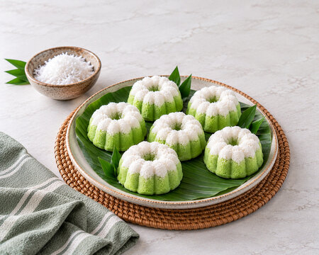 Traditional Indonesian Putu Ayu Pandan Cakes with Coconut