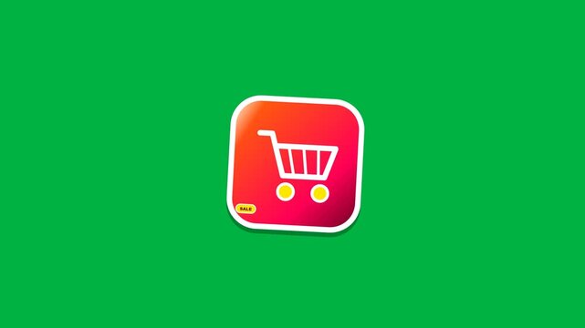Shopping cart app icons on green screen background