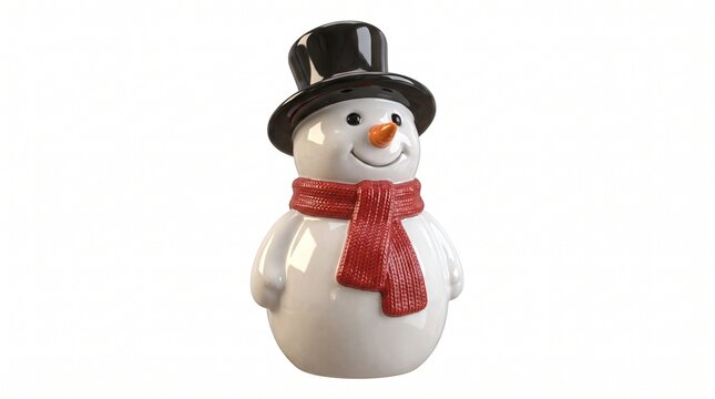Cute Ceramic Snowman Figurine with Red Scarf and Top Hat