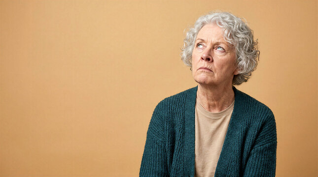 Elderly woman with a look of disdain and skepticism on her face
